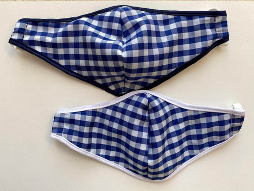 Mask 3-Layer Fabric Slimline - Gingham Check 0.5cm Navy/ White - Cargo Shop Online